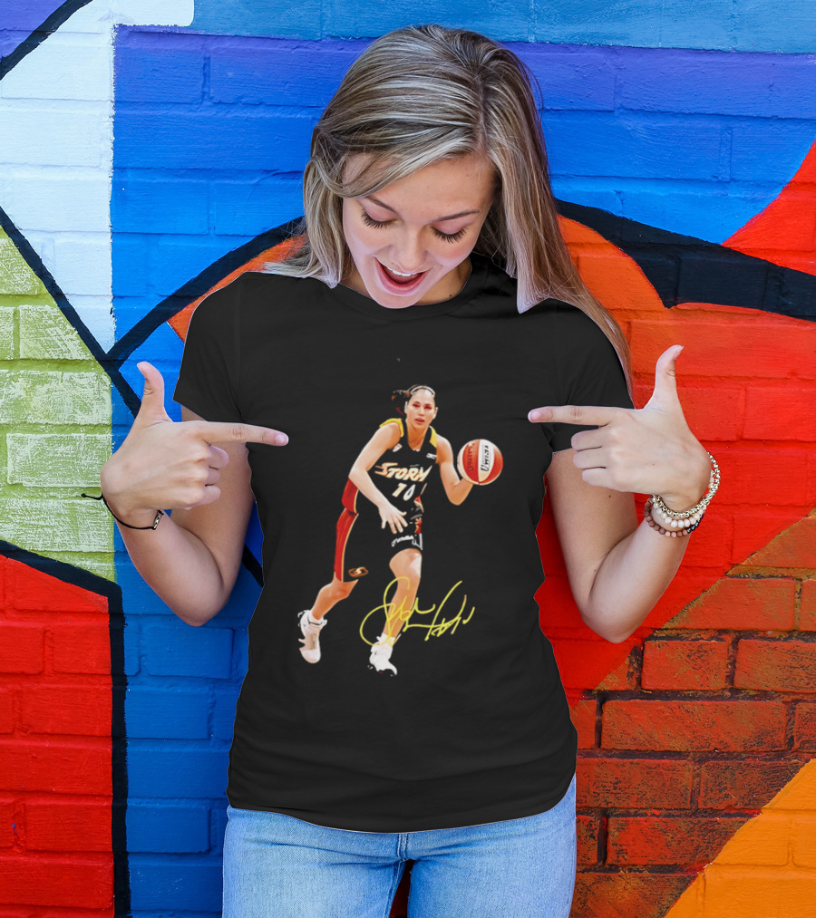 Sue Bird Autograph Seattle Storm Dribbling Basketball 10 T-Shirt