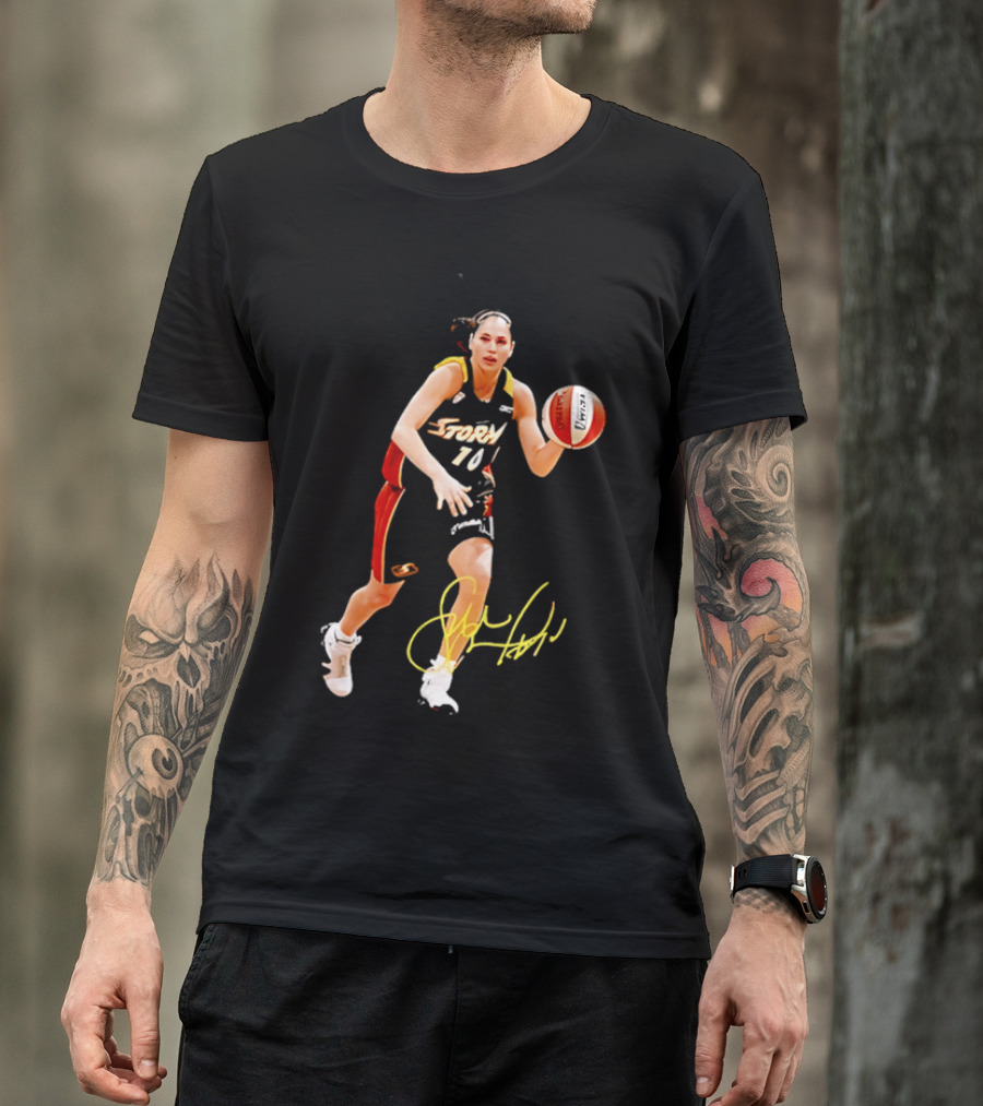 Sue Bird Autograph Seattle Storm Dribbling Basketball 10 T-Shirt