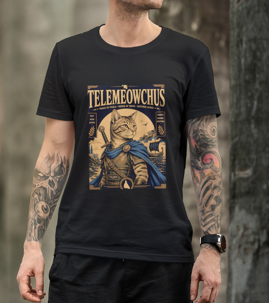 TELEMEOWCHUS Prince Of Ithaca Seeker Of Truth Destined Leader Yujin Greek Mythology Cat Warrior T-Shirt