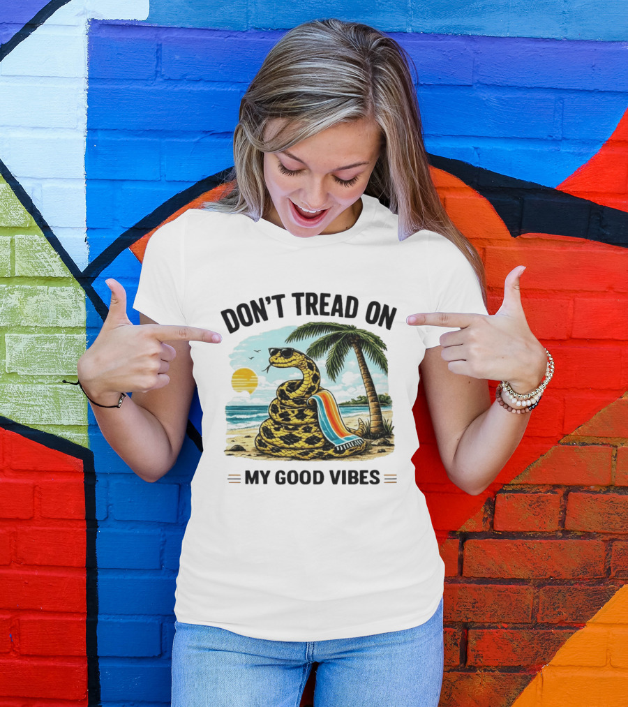 Don't Tread On My Good Vibes Beach Snake Palm Tree Summer T-Shirt