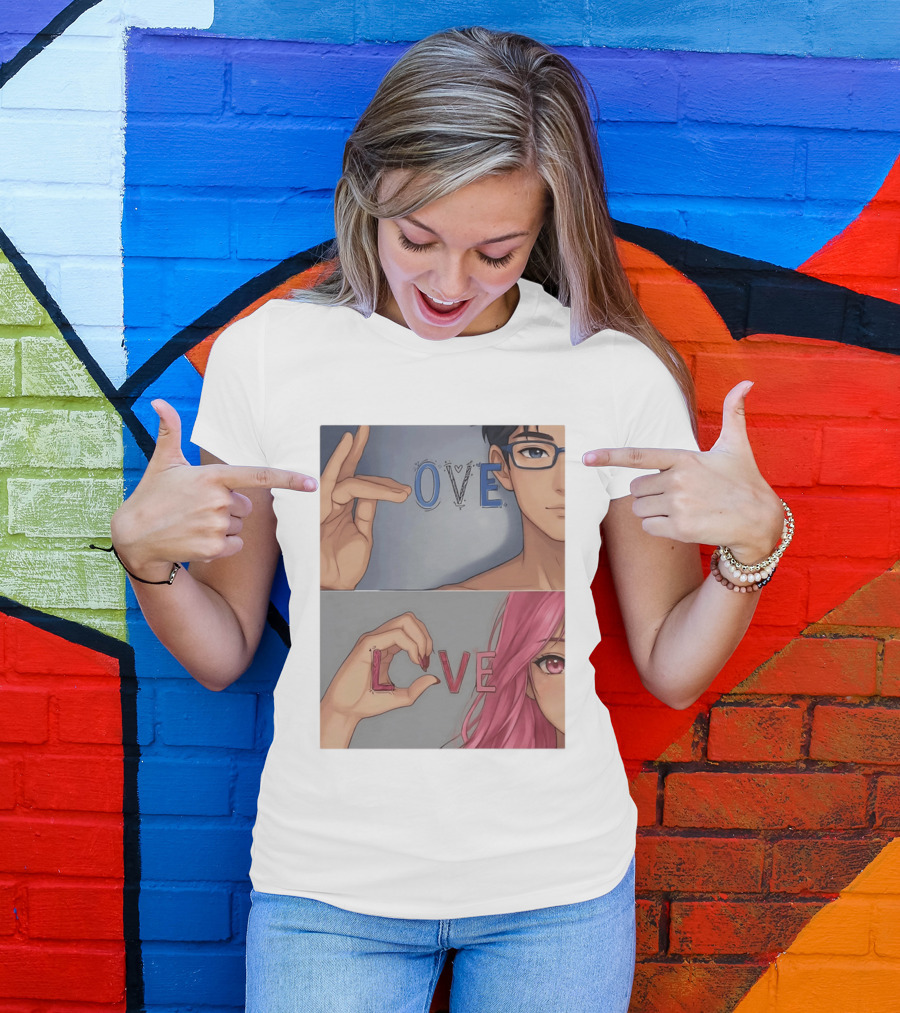 Love Love Anime Couple Hand Gesture T-Shirt