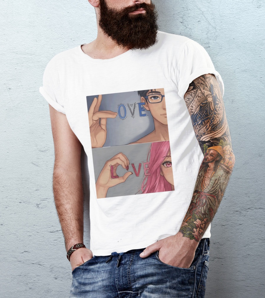 Love Love Anime Couple Hand Gesture T-Shirt