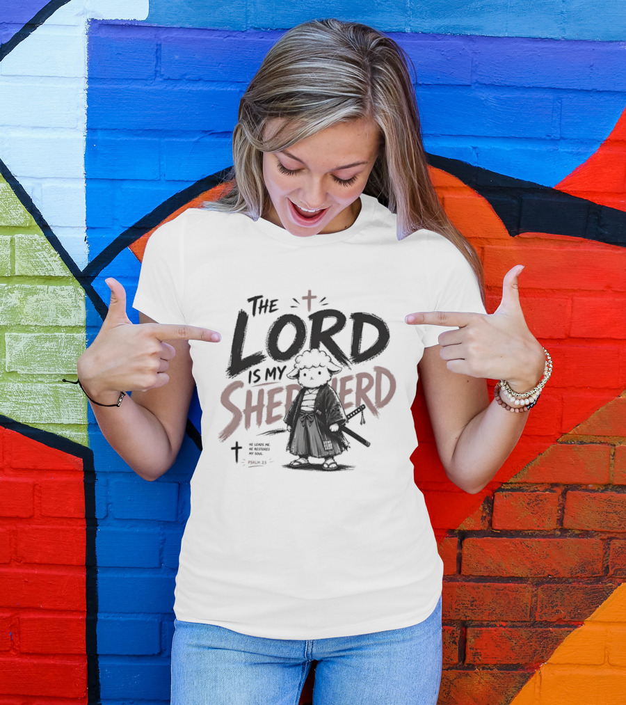 The Lord Is My Shepherd Samurai Sheep Christian Cross T-Shirt