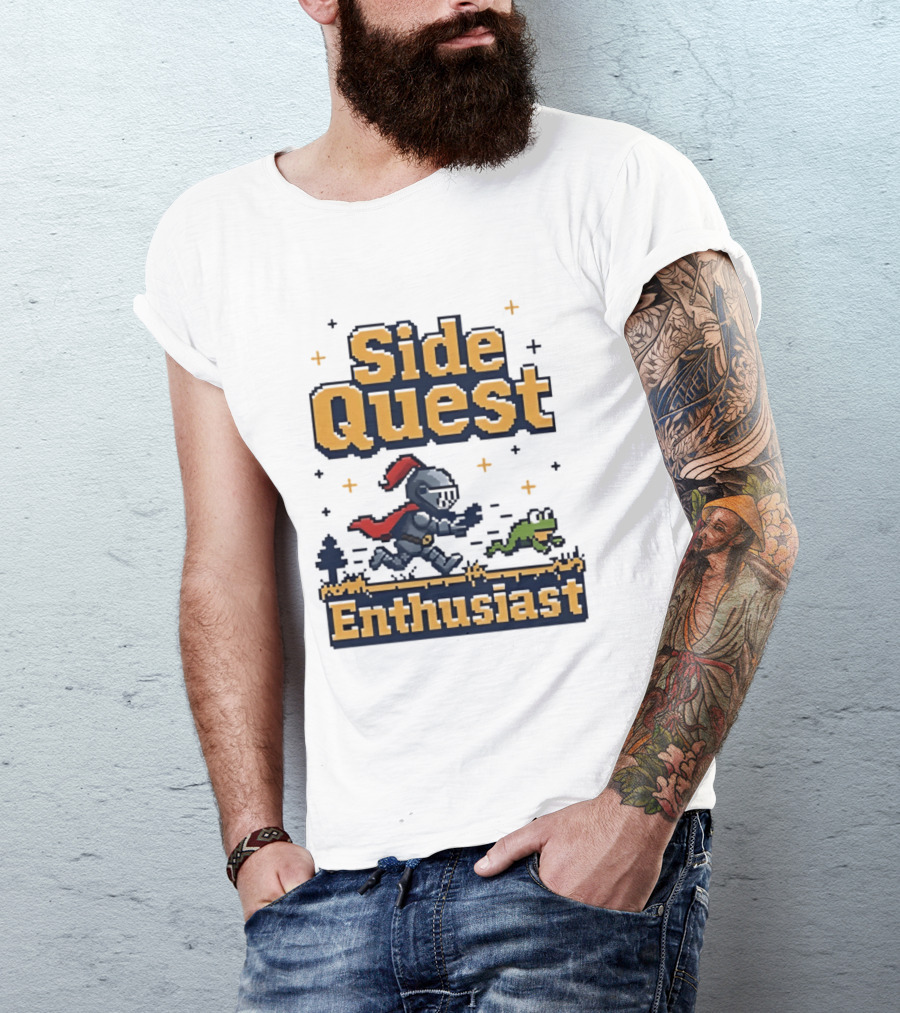 Side Quest Enthusiast Knight Chasing Frog Adventure T-Shirt