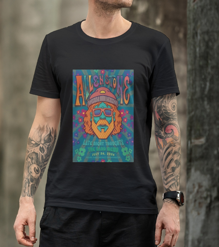 Allen Stone Fishers Indiana Late Night Thoughts The Band Memo July 26 2026 Nickel Plate District Amphitheater T-Shirt