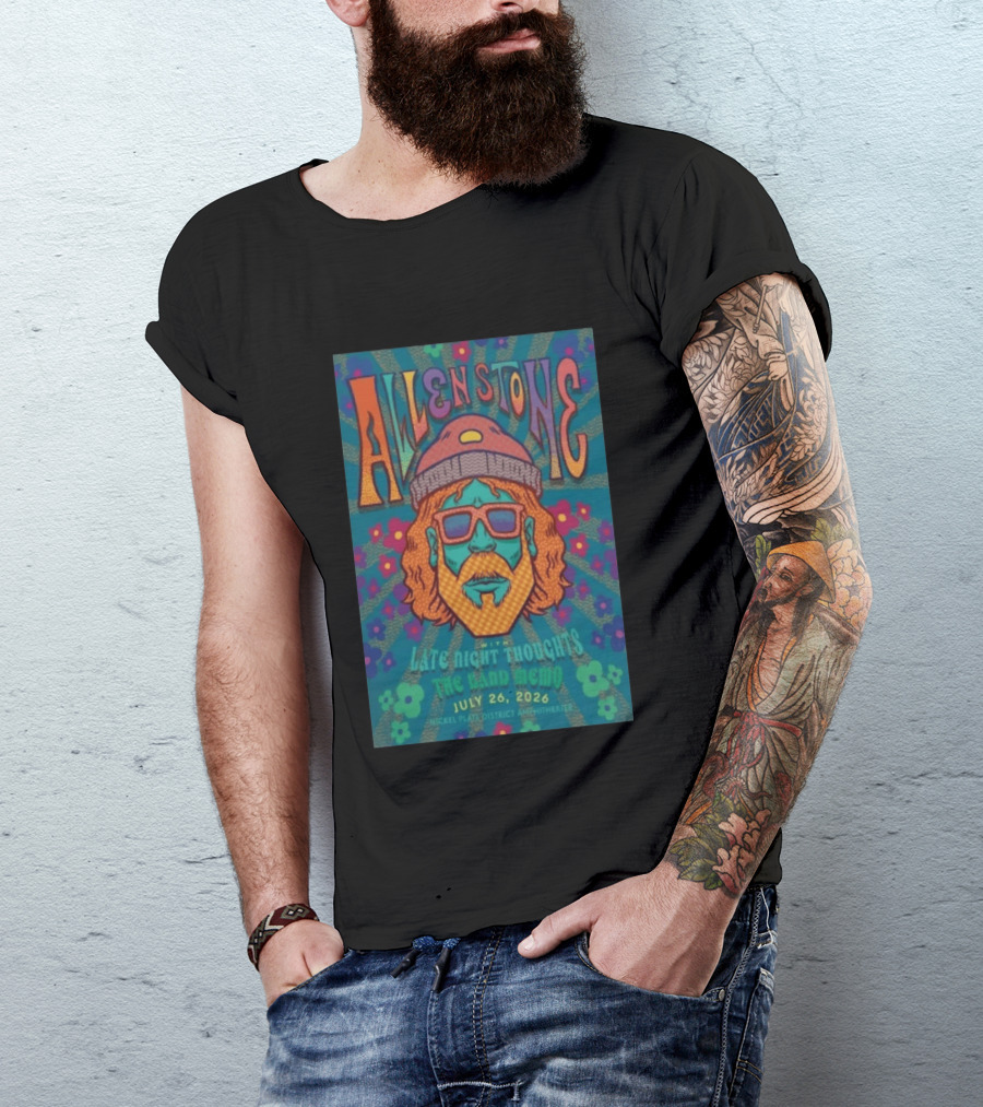 Allen Stone Fishers Indiana Late Night Thoughts The Band Memo July 26 2026 Nickel Plate District Amphitheater T-Shirt