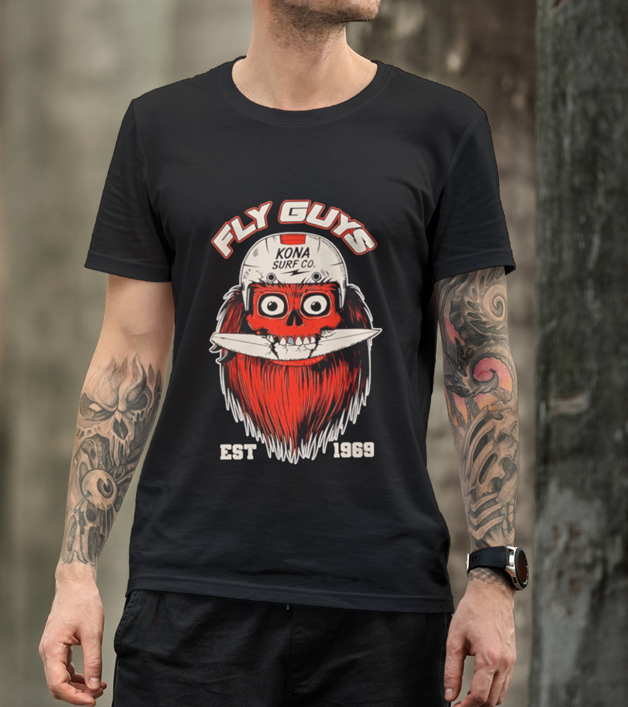 Fly Guys Kona Surf Co Est 1969 Skull Surfboard Helmet T-Shirt