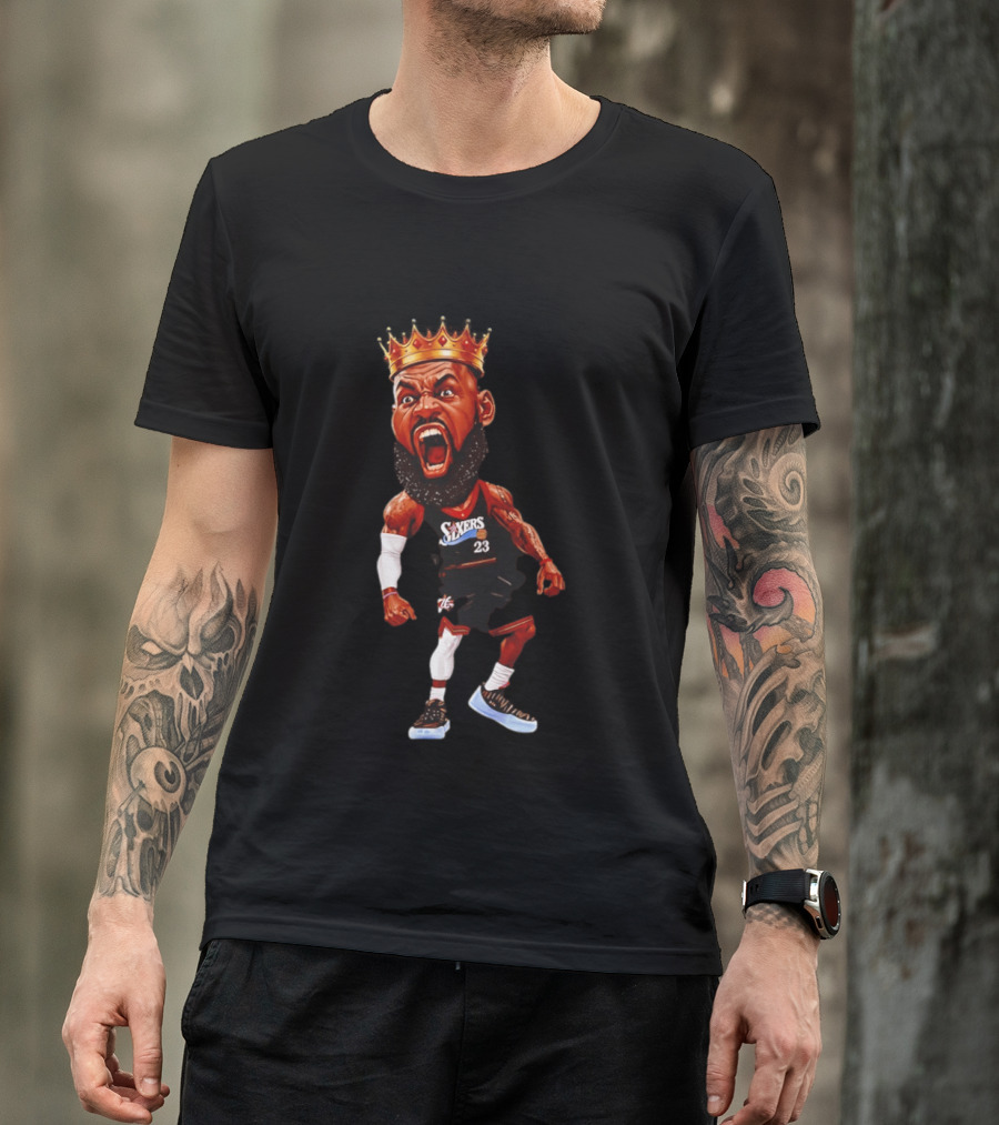 LeBron James Philadelphia 76ers King Caricature 23 Sixers T-Shirt