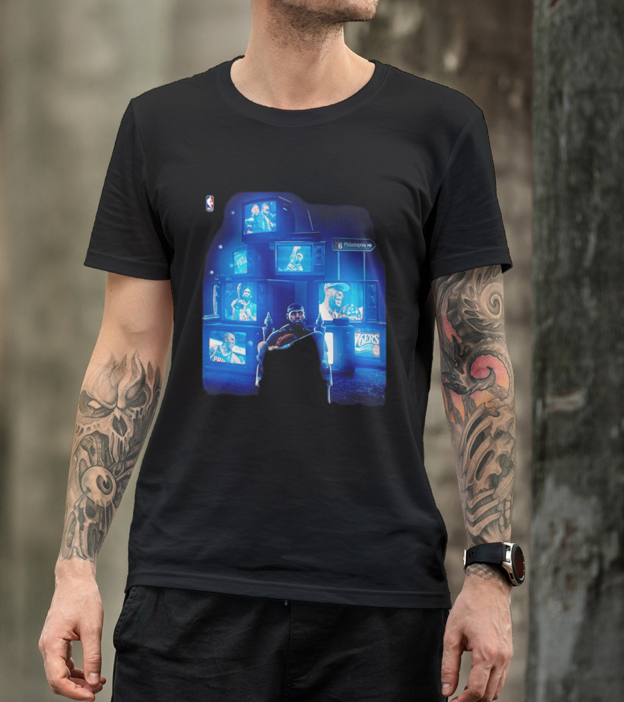 Philadelphia 76ers LeBron James NBA Collage TVs And Signs T-Shirt
