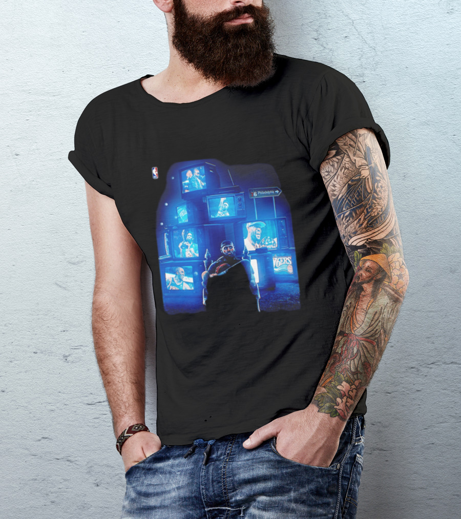 Philadelphia 76ers LeBron James NBA Collage TVs And Signs T-Shirt