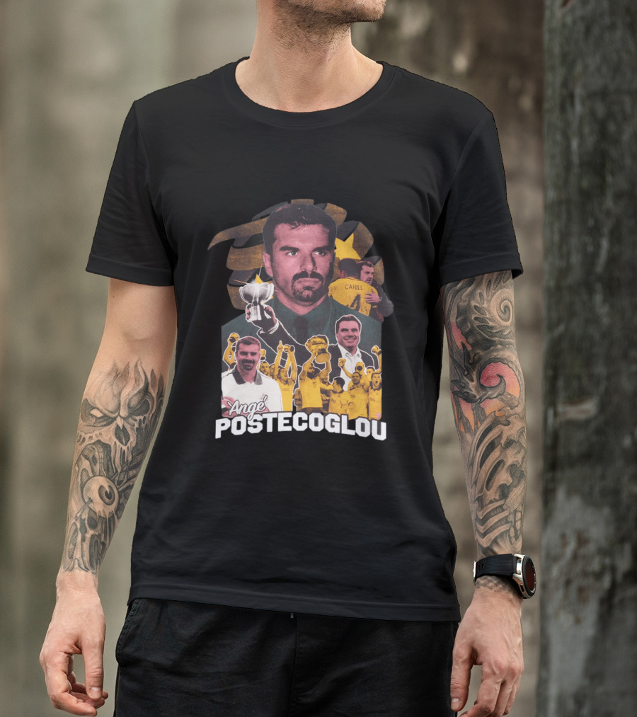 Ange Postecoglou Victory Celebration Collage Champions Cup Cahill T-Shirt