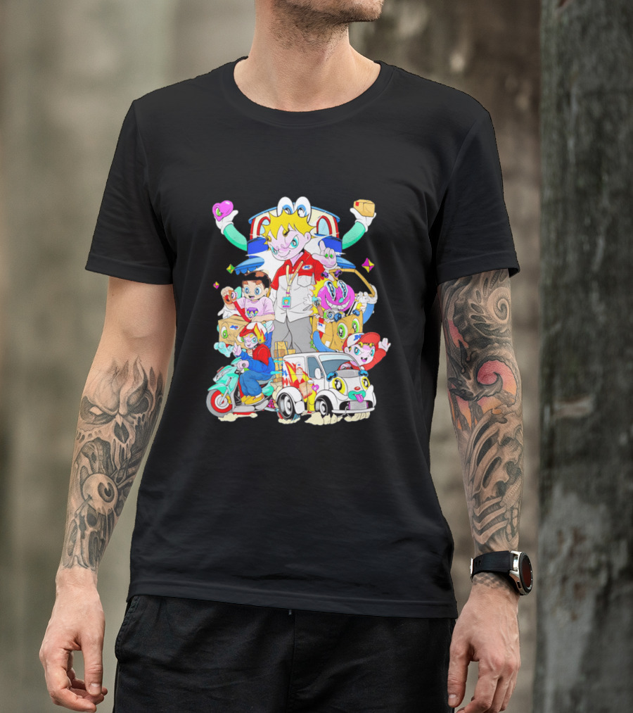 JNE Express Delivery Cartoon Characters And Van Fun Anime T-Shirt