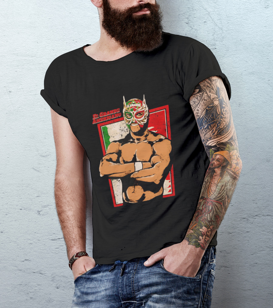 El Grande Americano Lucha Libre Wrestler Mexican Flag Masked Hero T-Shirt