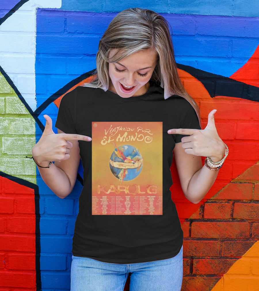 Karol G Viajando Por El Mundo Tropitour 2026 World Tour Dates Colorful Parrot T-Shirt