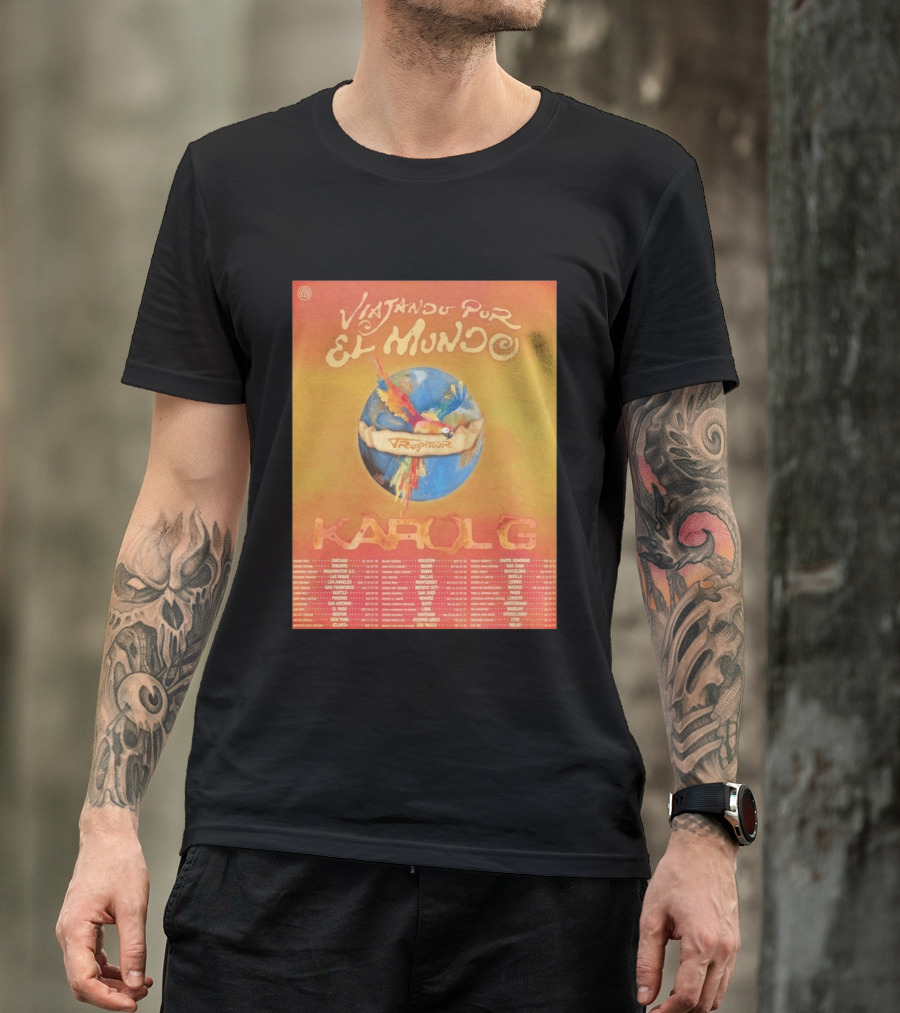 Karol G Viajando Por El Mundo Tropitour 2026 World Tour Dates Colorful Parrot T-Shirt