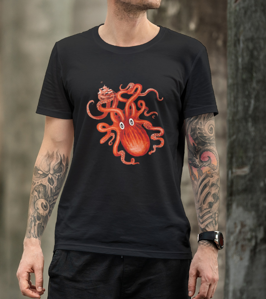 Kraken Vs Ship Nautical Adventure Monster T-Shirt