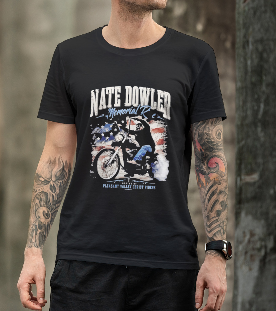 Nate Dowler Memorial Ride Pleasant Valley Ghost Riders American Flag Moto T-Shirt