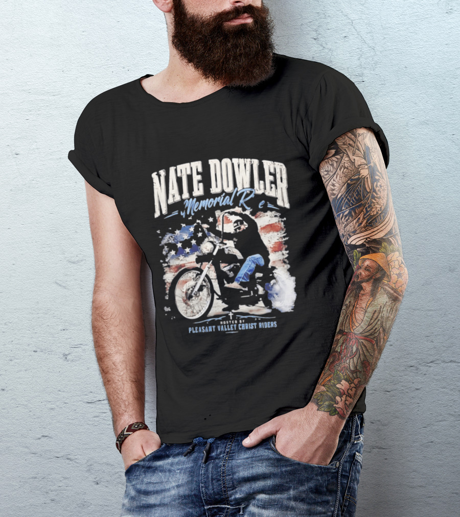 Nate Dowler Memorial Ride Pleasant Valley Ghost Riders American Flag Moto T-Shirt