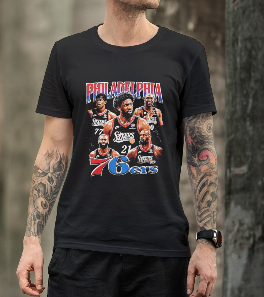 Philadelphia 76ers Embiid LeBron Collage 21 77 T-Shirt