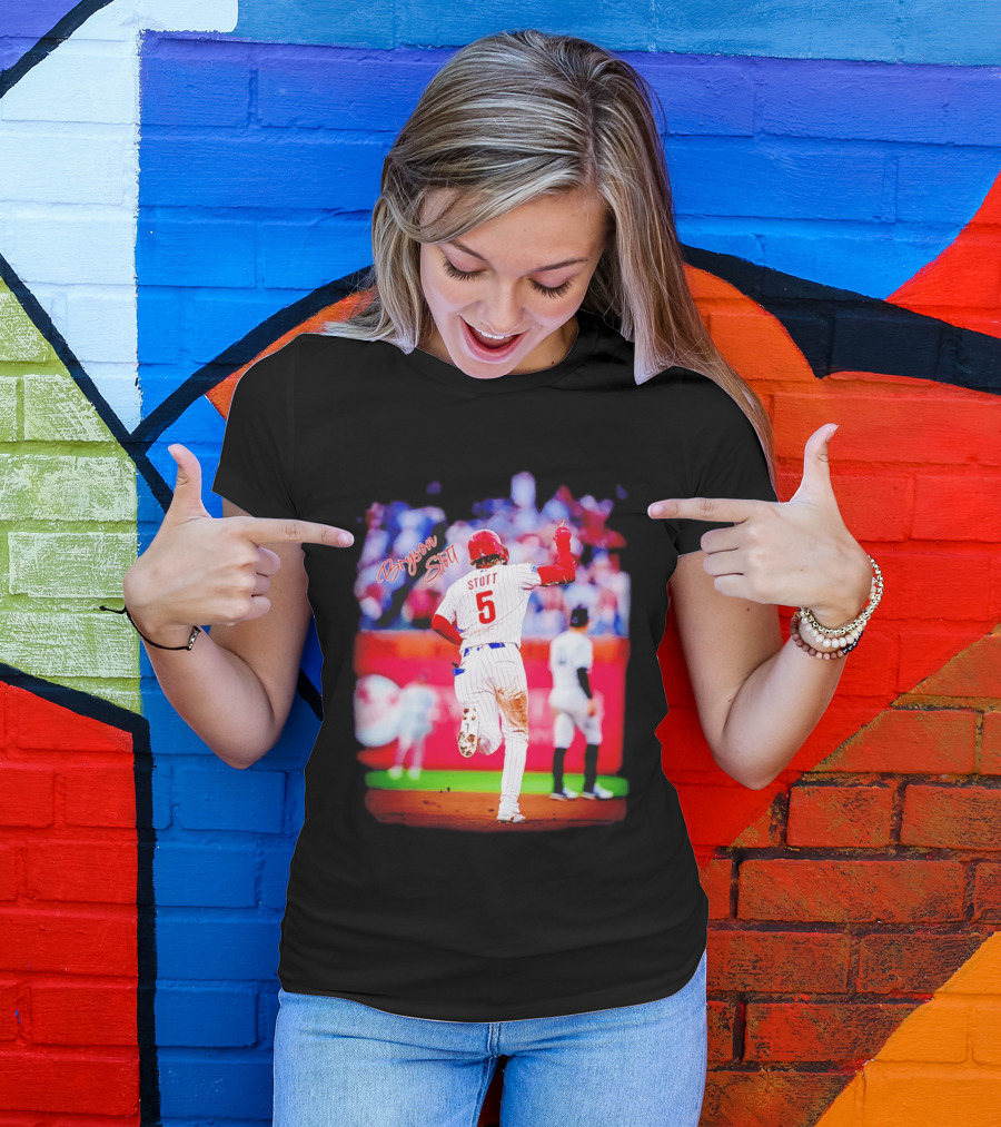 Philadelphia Phillies Bryson Stott 5 Baseball Game Action T-Shirt