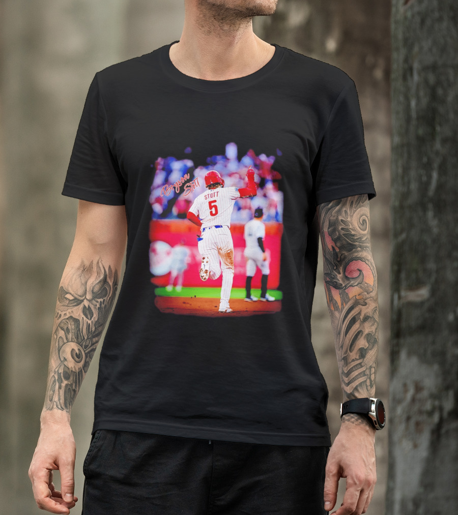 Philadelphia Phillies Bryson Stott 5 Baseball Game Action T-Shirt