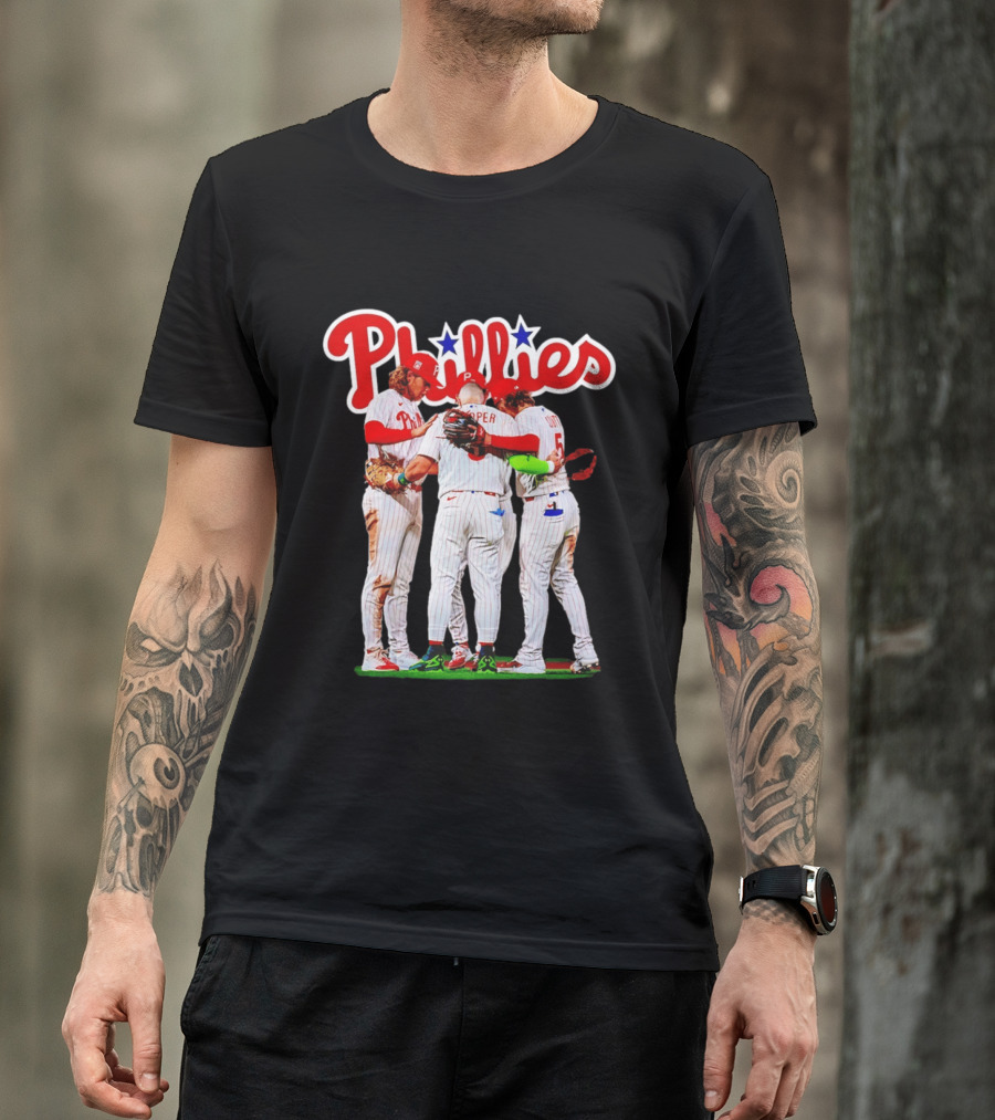Philadelphia Phillies Team Huddle Harper '26 Baseball Collaboration T-Shirt