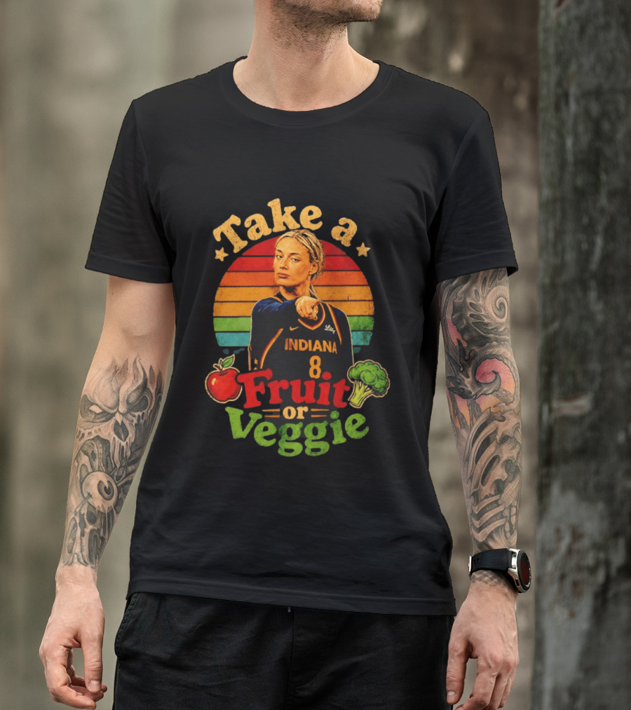 Sophie Cunningham Indiana Fever Take A Fruit Or Veggie Rainbow Stripes T-Shirt