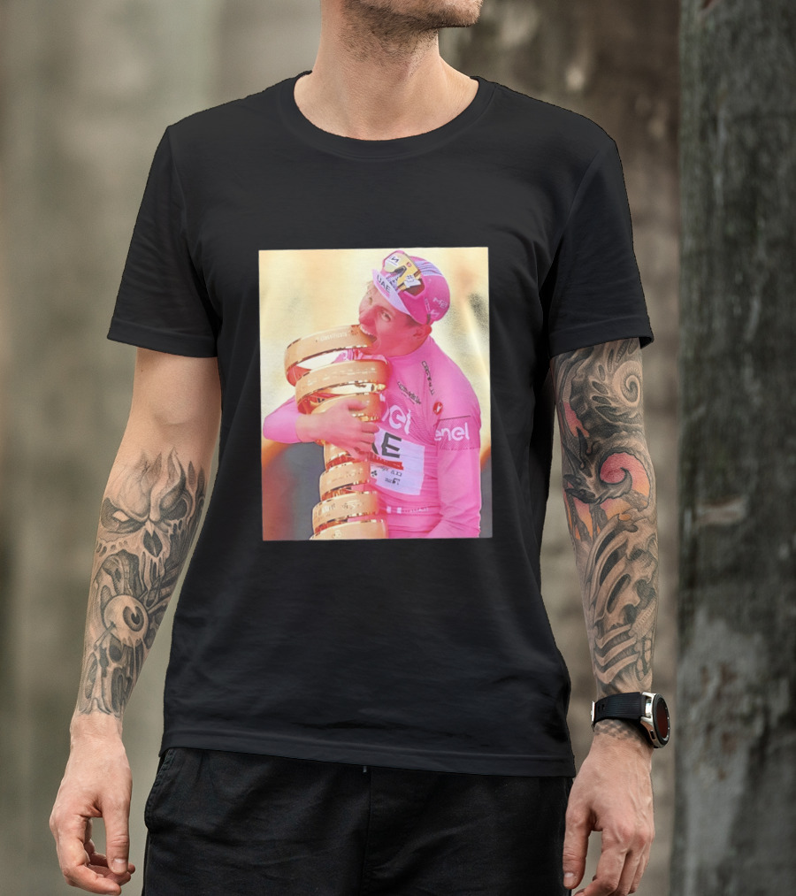 Tadej Pogačar Trophy Celebration UAE Pink Jersey T-Shirt