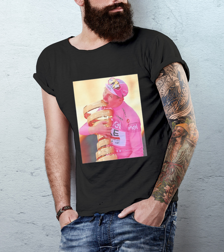 Tadej Pogačar Trophy Celebration UAE Pink Jersey T-Shirt