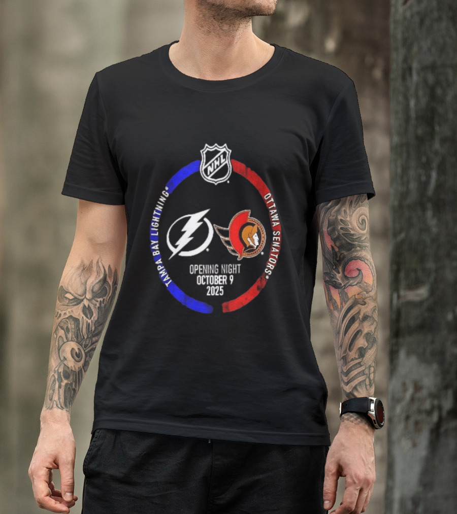 Tampa Bay Lightning Vs Ottawa Senators 2025 NHL Opening Night October 9 T-Shirt