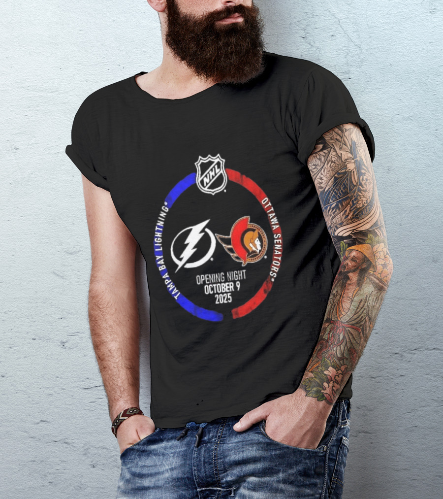Tampa Bay Lightning Vs Ottawa Senators 2025 NHL Opening Night October 9 T-Shirt