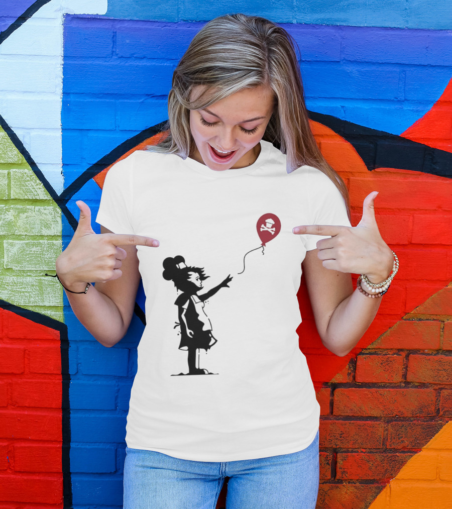 Baker Reaching For Cupcake And Crossbones Balloon Black Silhouette On Red T-Shirt