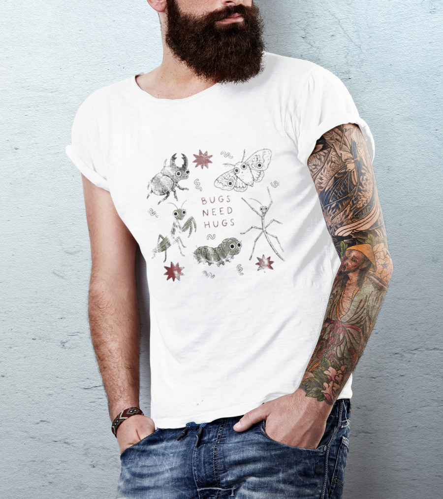 Bugs Need Hugs Insect Beetle Moth Mantis Fun Creepy Crawly T-Shirt