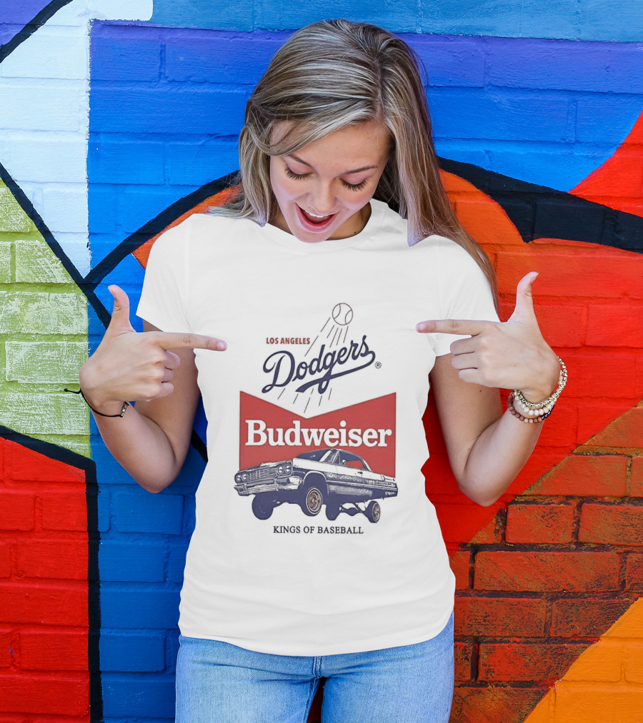 Los Angeles Dodgers Budweiser Kings Of Baseball Retro Car T-Shirt