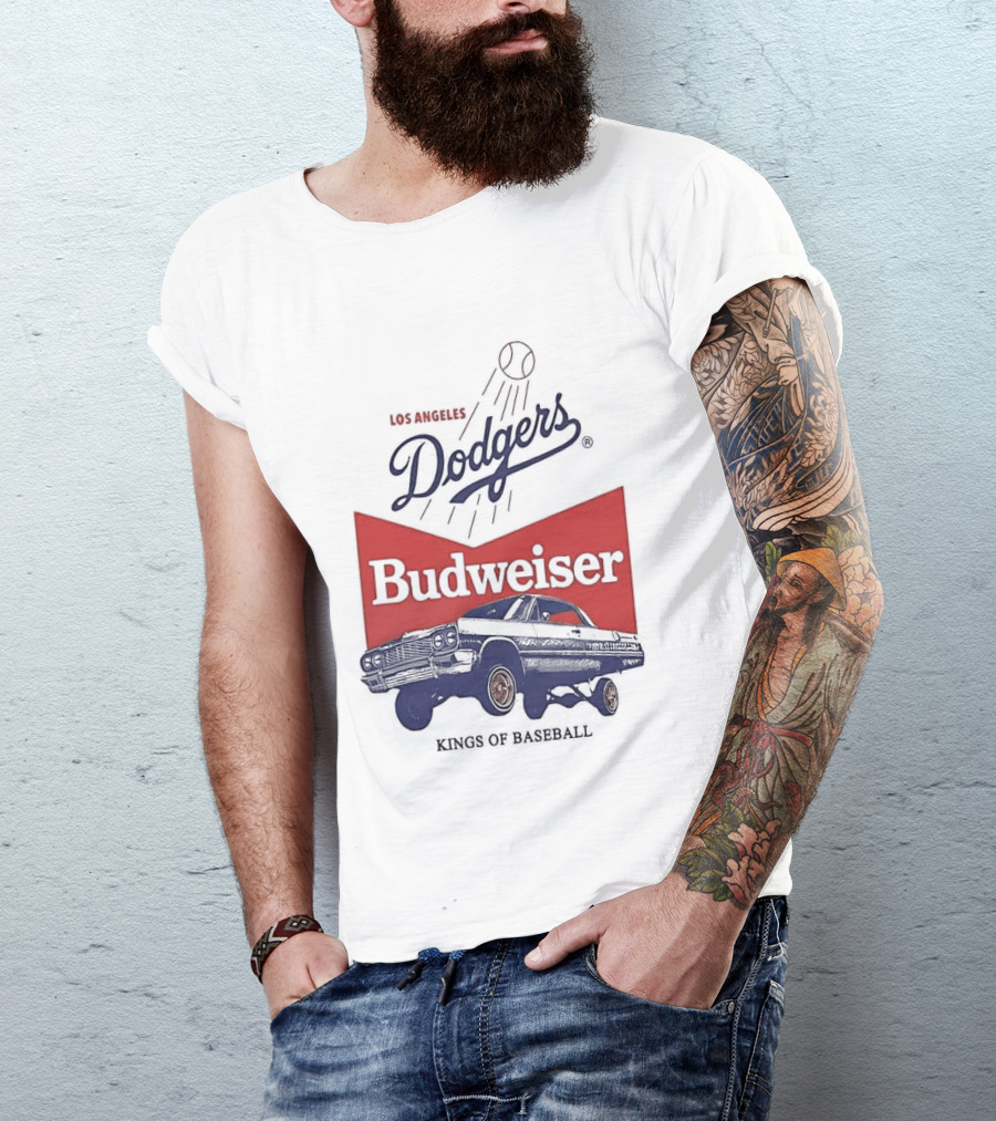 Los Angeles Dodgers Budweiser Kings Of Baseball Retro Car T-Shirt