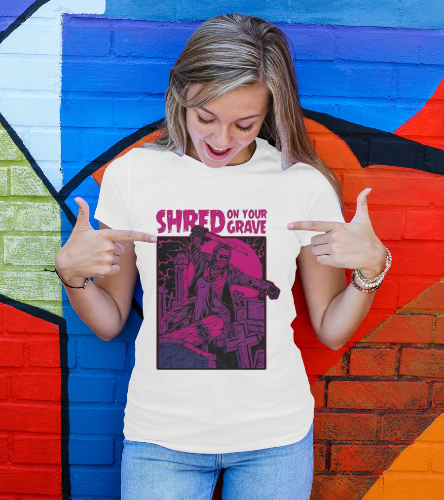 Shred On Your Grave Halloween Skateboarding Tombstones Horror T-Shirt