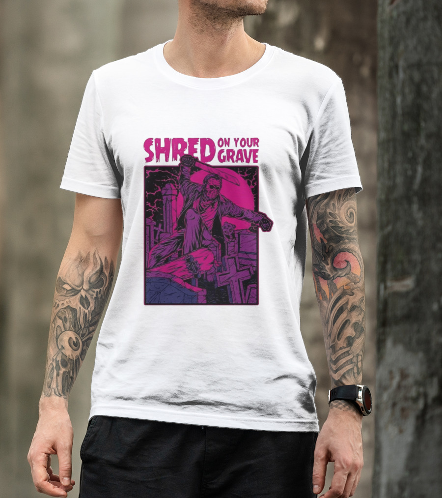 Shred On Your Grave Halloween Skateboarding Tombstones Horror T-Shirt
