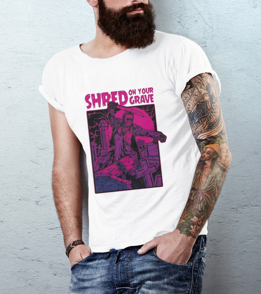 Shred On Your Grave Halloween Skateboarding Tombstones Horror T-Shirt