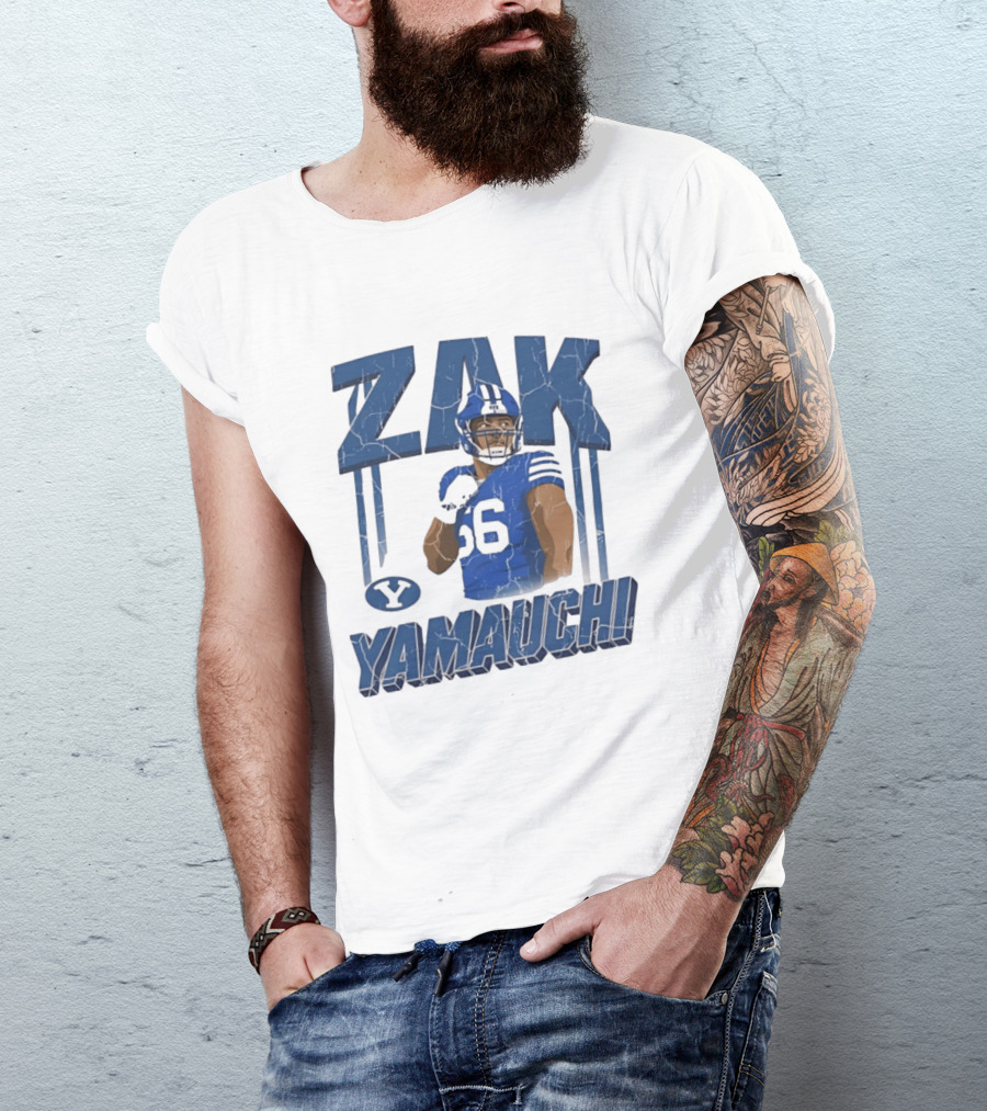 Zak Yamauchi Football Number 66 Blue And Green T-Shirt