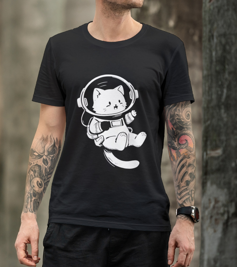 Astronaut Cat Floating In Space Suit Cosmic Adventure T-Shirt