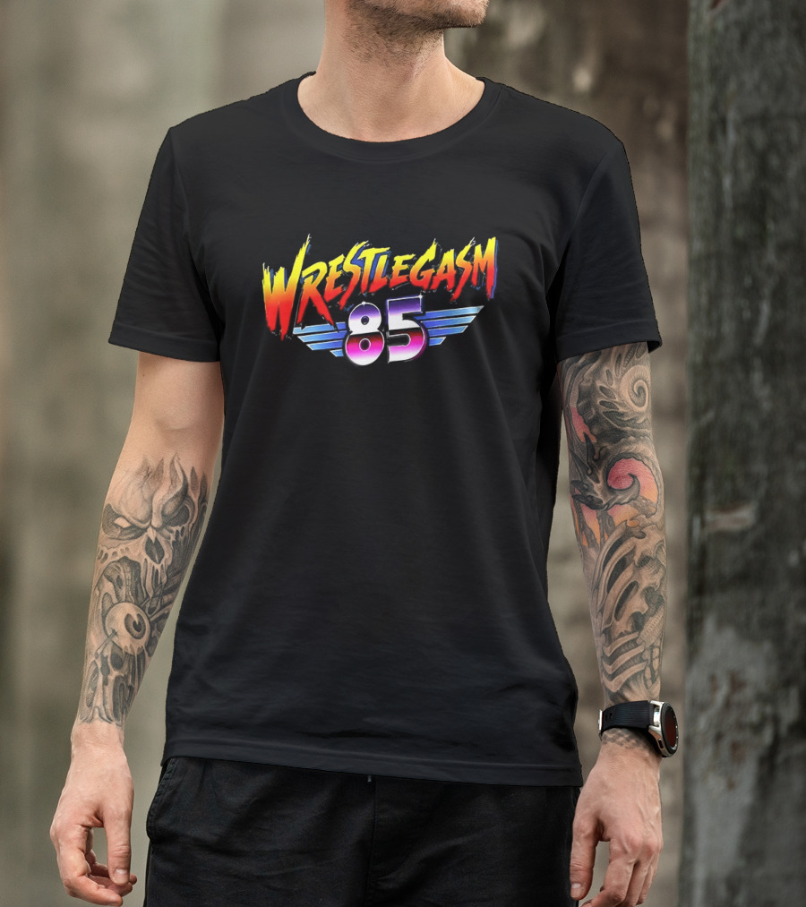 Barrett Pfeiffer Wrestlegasm 85 Retro Style Font Winged T-Shirt