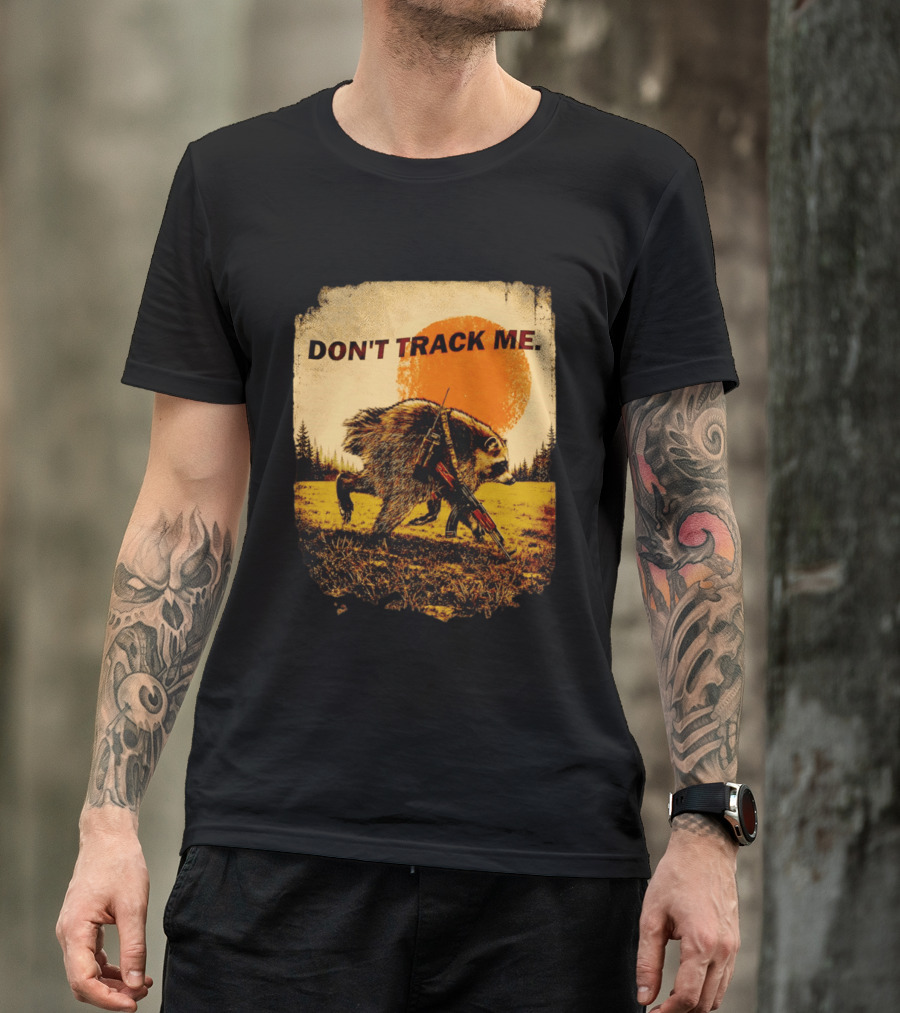 Don't Track Me Raccoon Sunset AK 47 Forest Scene T-Shirt