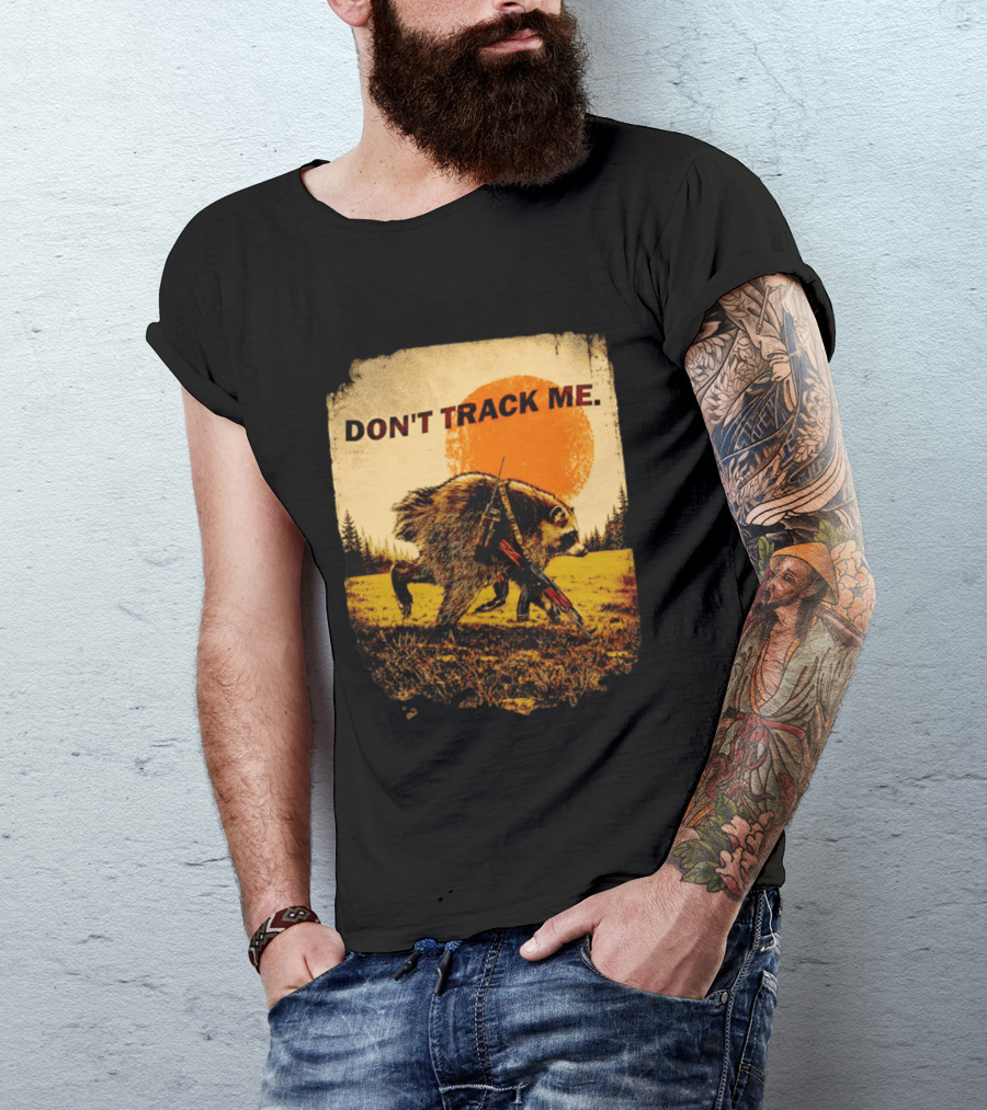 Don't Track Me Raccoon Sunset AK 47 Forest Scene T-Shirt