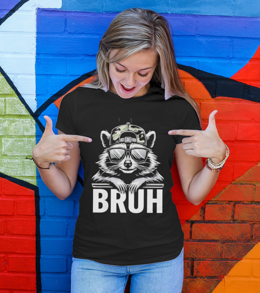 Raccoon With Camo Hat And Sunglasses Bruh T-Shirt