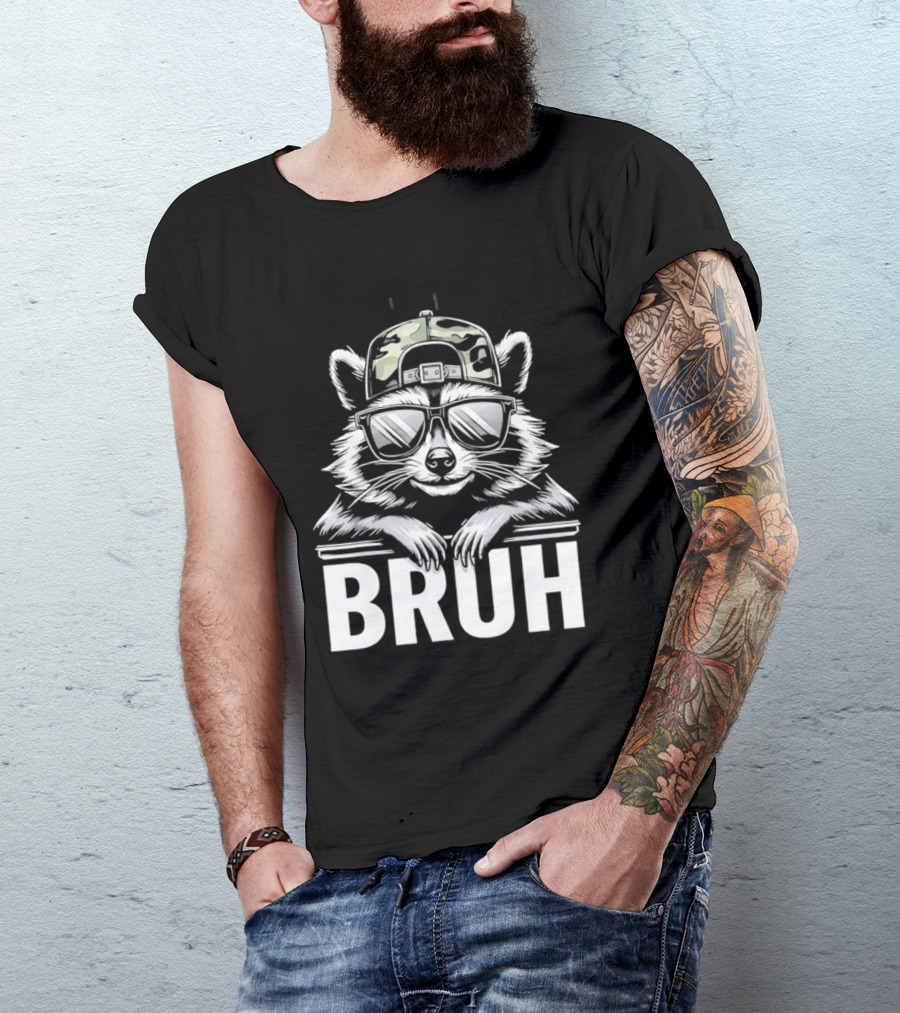 Raccoon With Camo Hat And Sunglasses Bruh T-Shirt