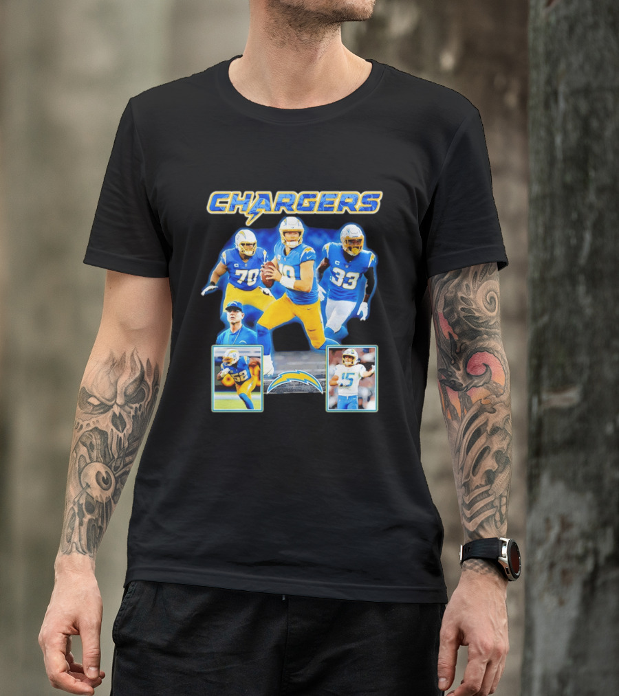 Los Angeles Chargers Players Collage Featuring Quarterback Wide Receiver And Running Back T-Shirt