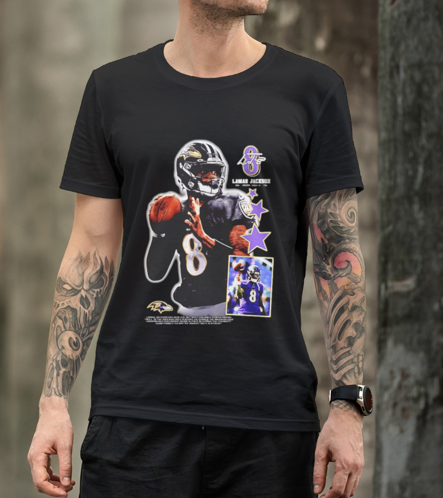 Lamar Jackson Baltimore Ravens No 8 MVP Stars Iconic Football Legend T-Shirt