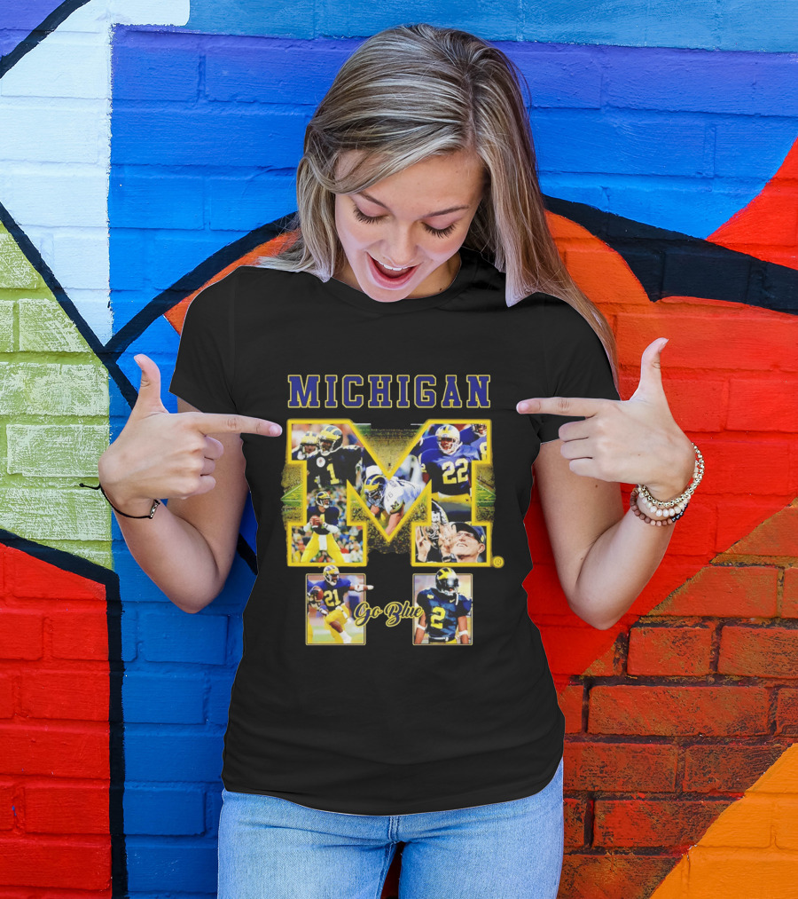 Michigan Wolverines Go Blue Football Iconic Collage T-Shirt