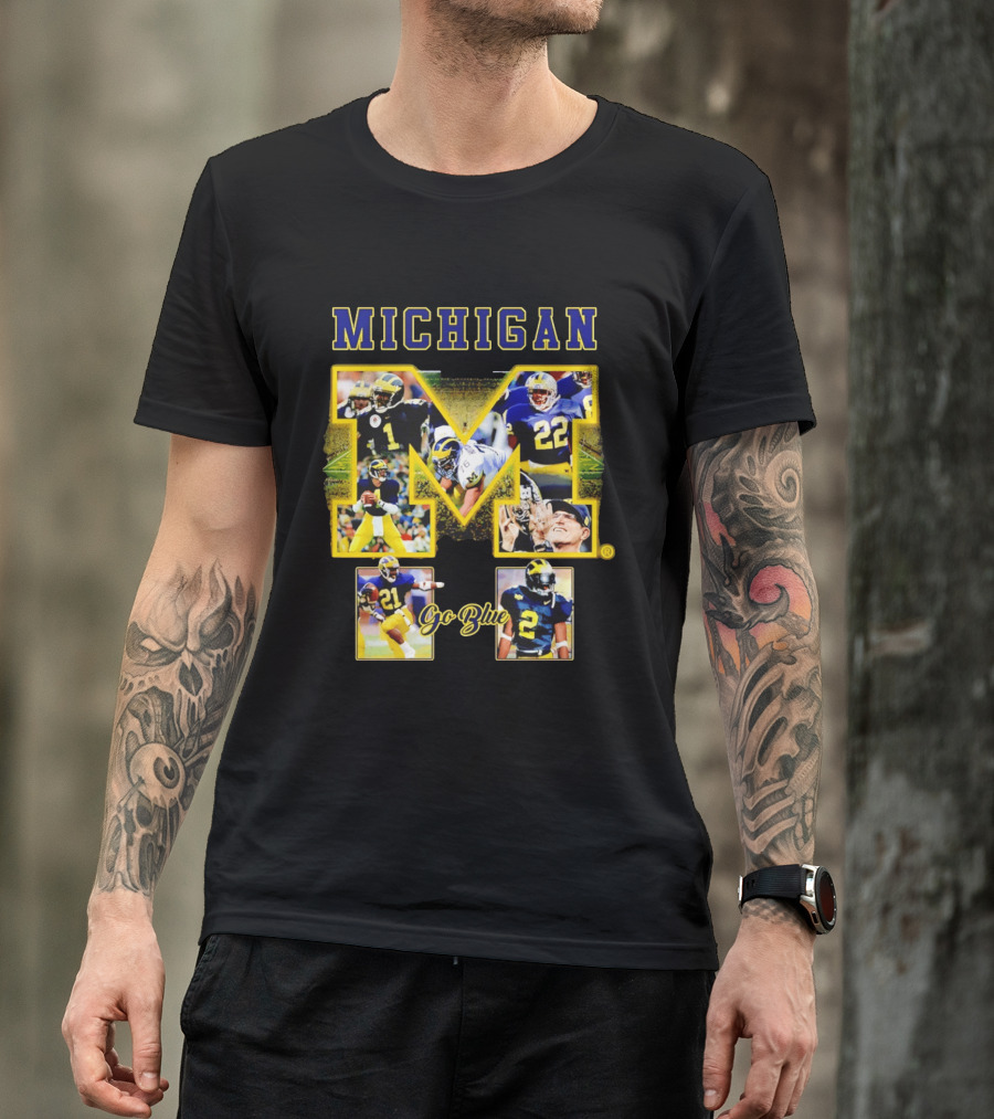 Michigan Wolverines Go Blue Football Iconic Collage T-Shirt