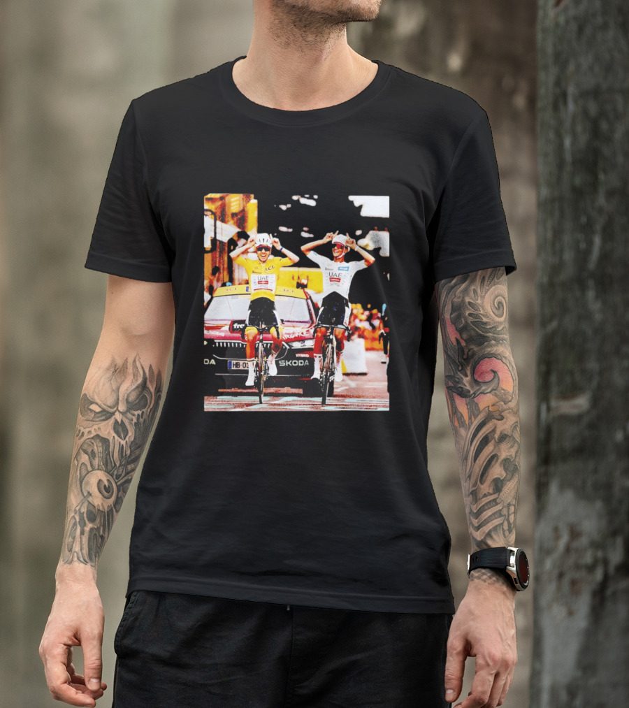 Tadej Pogačar Isaac Del Toro UAE Team Emirates Cycling Skoda Tour Celebratory Finish T-Shirt